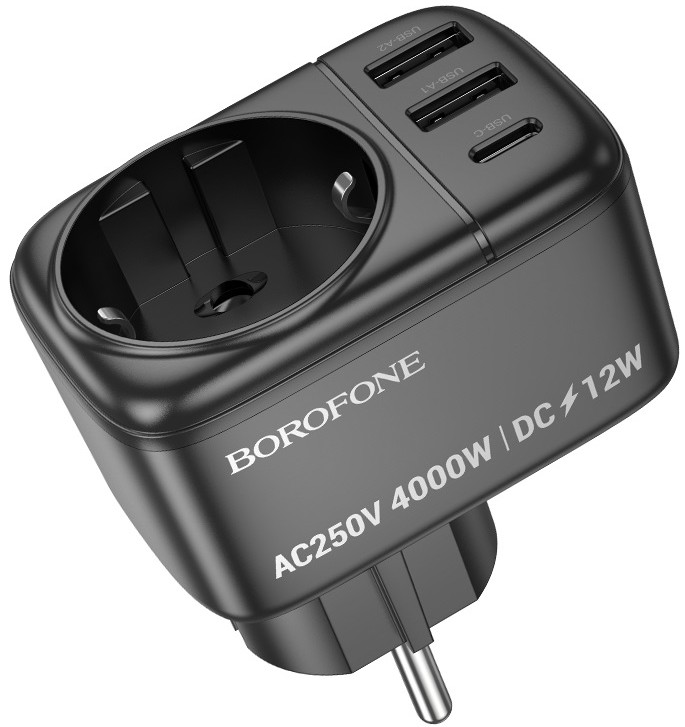 Переходник BOROFONE BAC14 Wide 1-socket wall outlet 1C2A (6941991118890) Black